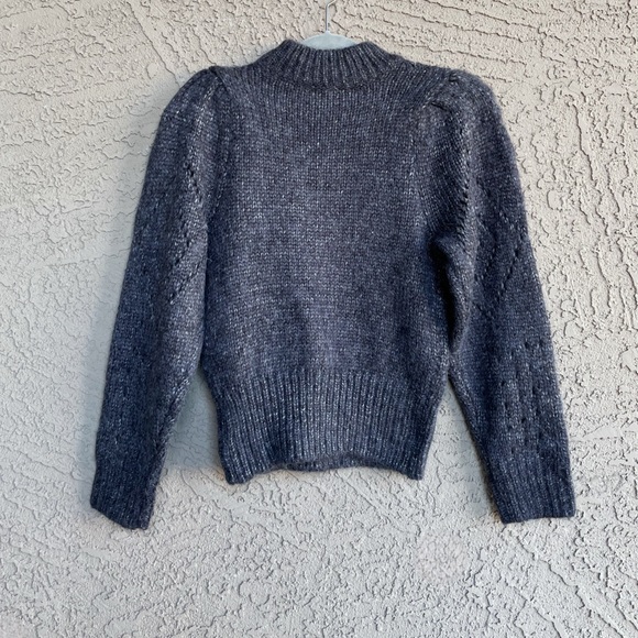 ASTR REVOLVE Gray Jewel Embellished Mock Neck Puff Sleeve Pointelle Wool Sweater - Picture 6 of 14